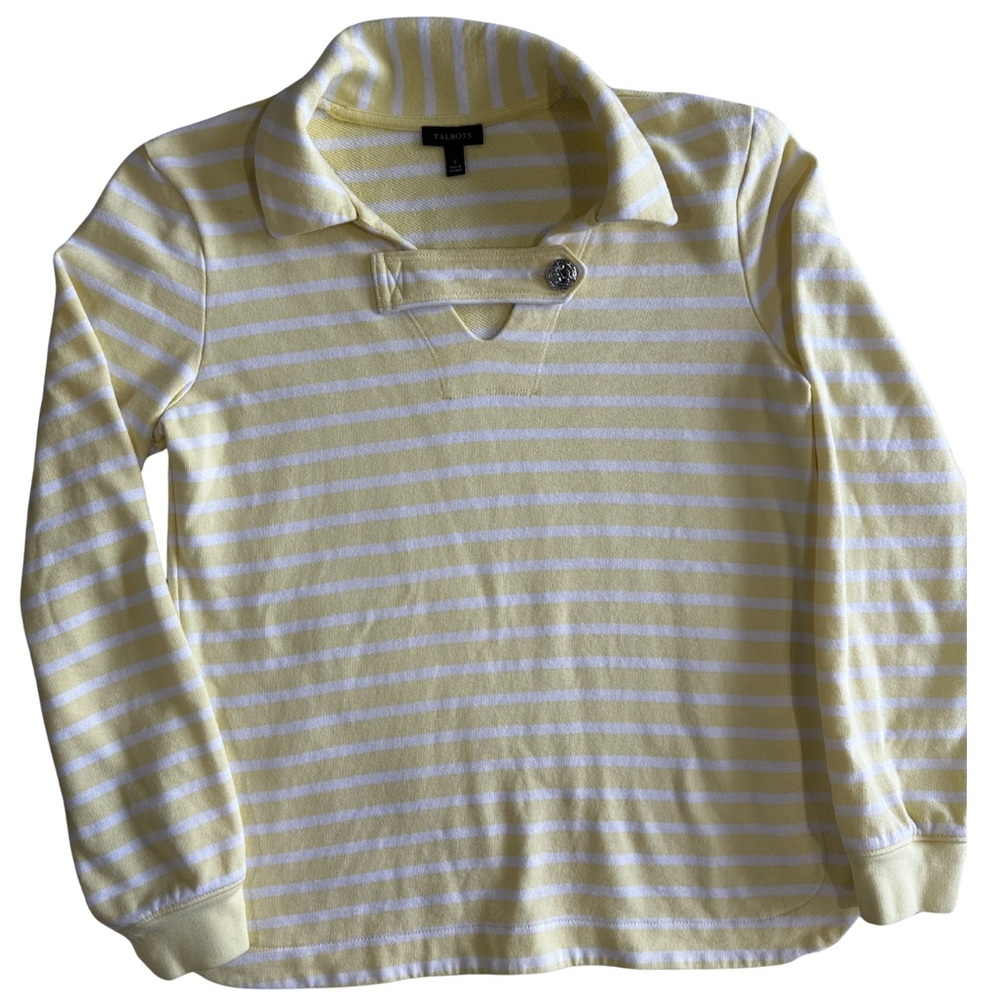 Talbots Striped Cotton Top Small Butter Yellow Nautical Anchor Preppy Coastal